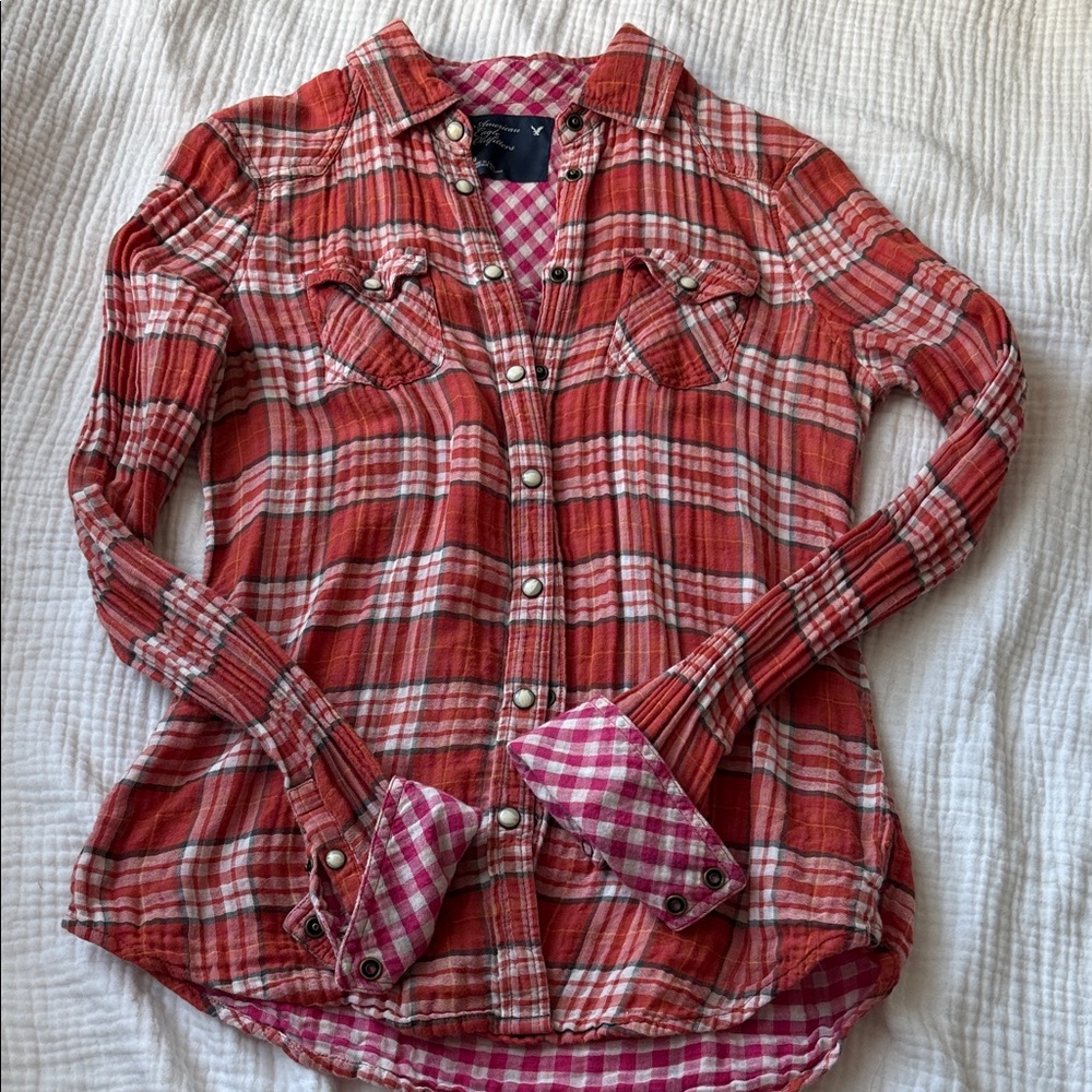 American Eagle Outfitters Pink Checkered Shirt